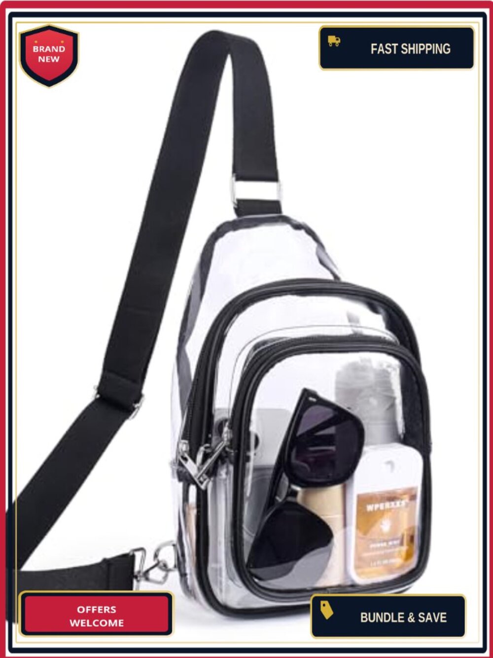 Clear Sling Bag Crossbody Stadium Concert Approved Water-Resistant PVC